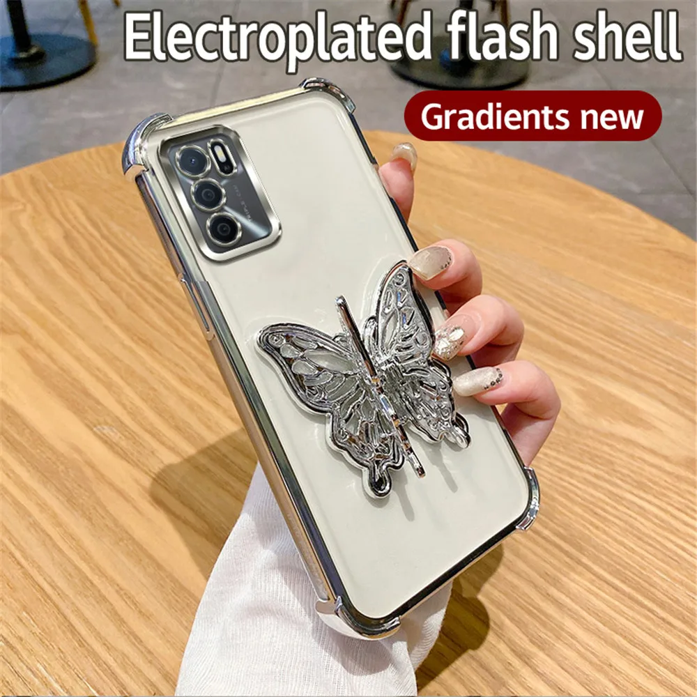 Shockproof Glitter Butterfly Stand Phone Case with Plating Cover