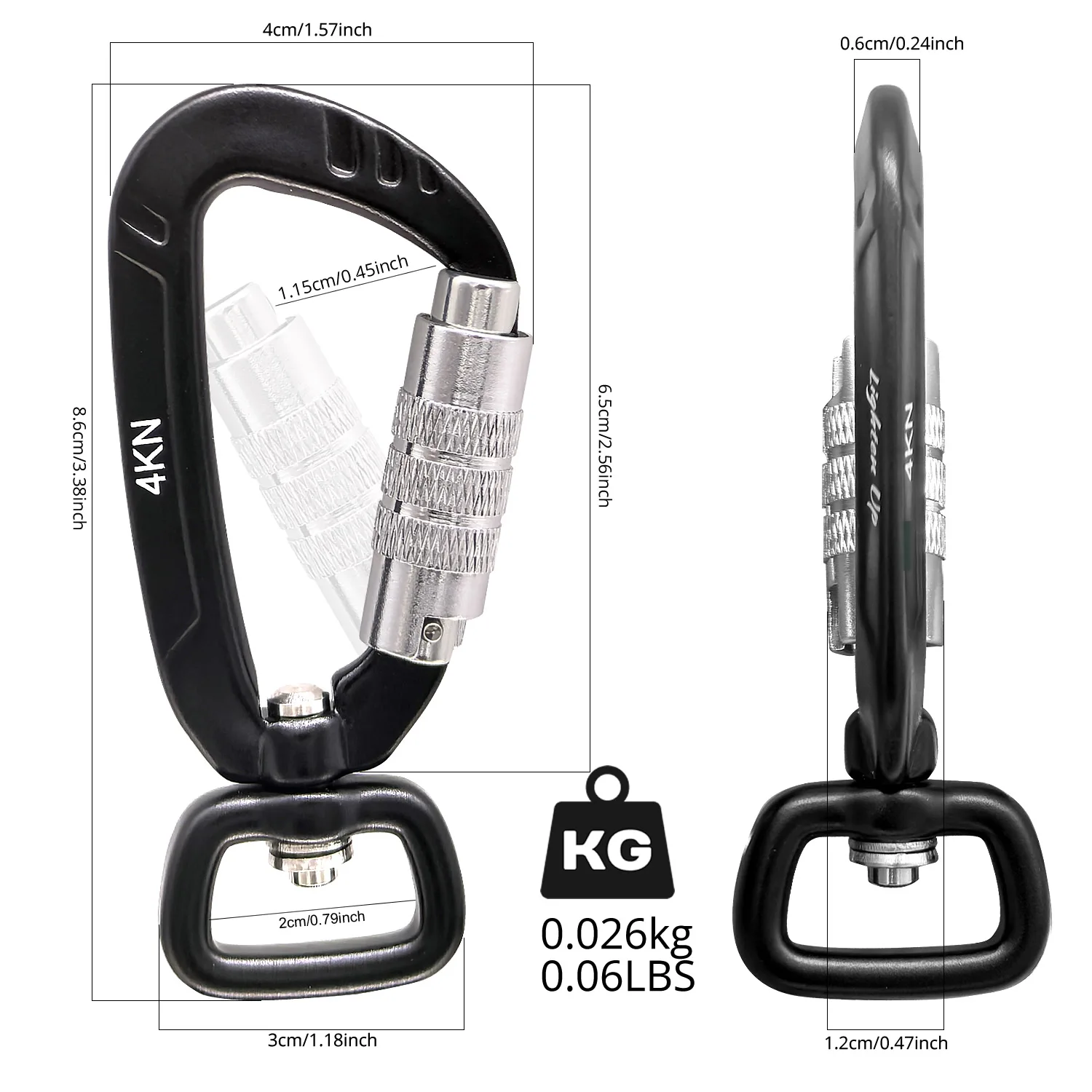 Climbing Carabiner Keychain Key Ring 4KN Swivel Carabiner Clip
