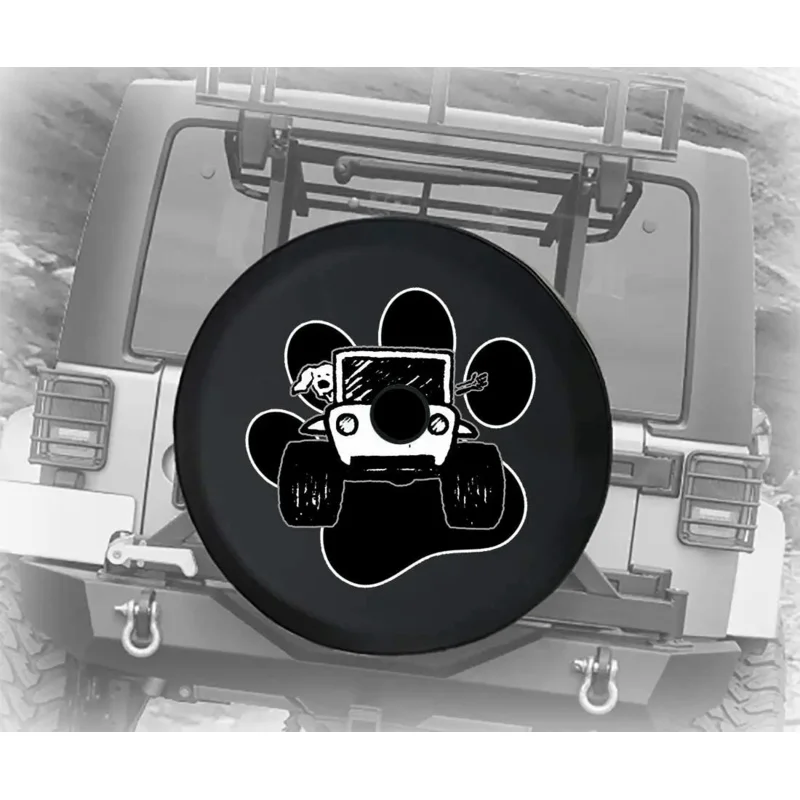 

Driving with Dog 4x4 Off Road Vehicle & Paw Print Rough Terrain Adventure Animal Lover JL Spare Tire Cover with Backup