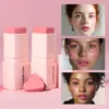 Peach Pink Creamy Blush Balm - 3 In 1 Multi-Use Waterproof Moisturizing Eyeshadow Lip & Cheek Tint, Princess Peach Heart Makeup 3