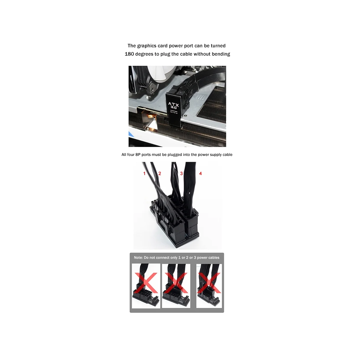 그래픽 카드 전원 커넥터 컨버터 A, ATX3.0, 12VHPWR, 12 + 4P, 600W, 180 도 전원 어댑터, 4x8 핀, 40 시리즈