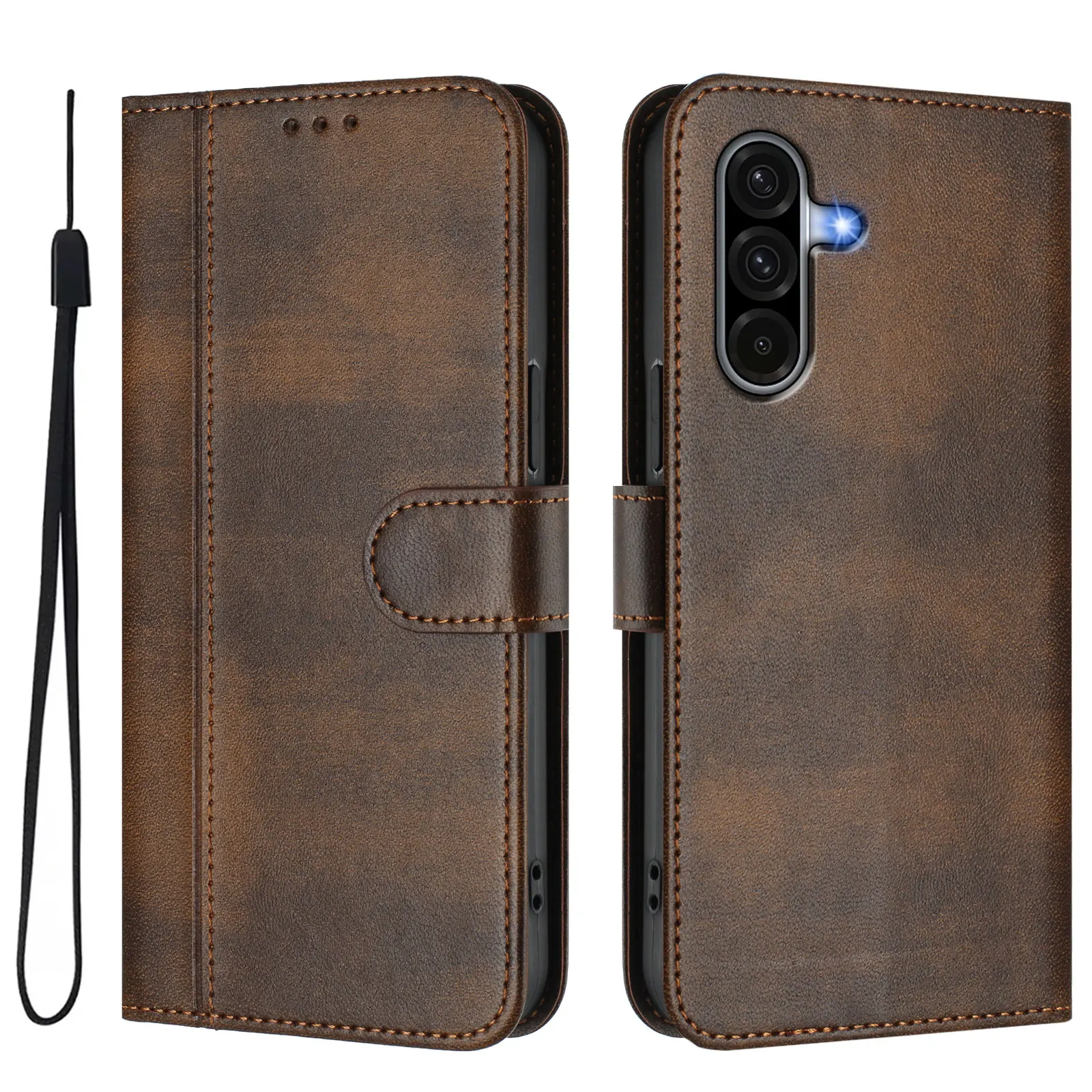 Vintage Leather Flip Phone Case with Magnetic Card Holder and Wallet Functionality
