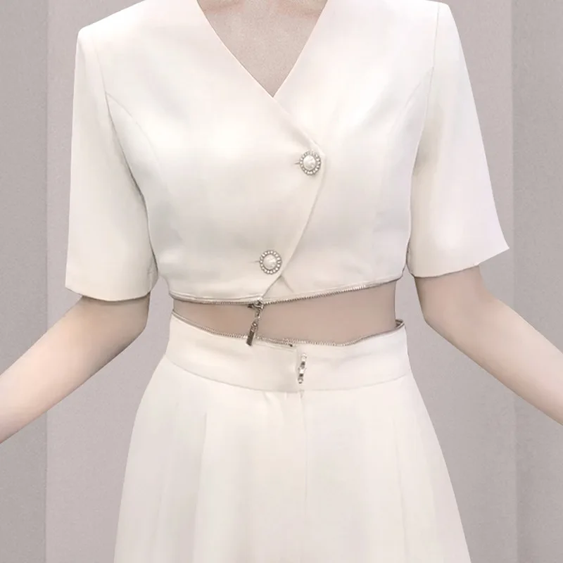 2023 Summer Elegant Office Casual Rompers Womens Jumpsuits Short Sleeve V Neck Zipper Sexy Jumpsuit Fashion Outweaer Clothes