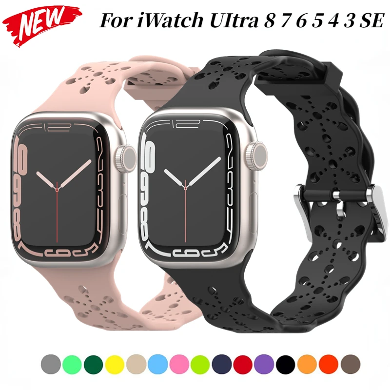 

Ремешок силиконовый для Apple Watch Ultra 8 7 49 мм 45 мм 41 мм, кружевной браслет для iWatch 6 5 4 3 SE 44 мм 42 мм 40 мм 38 мм