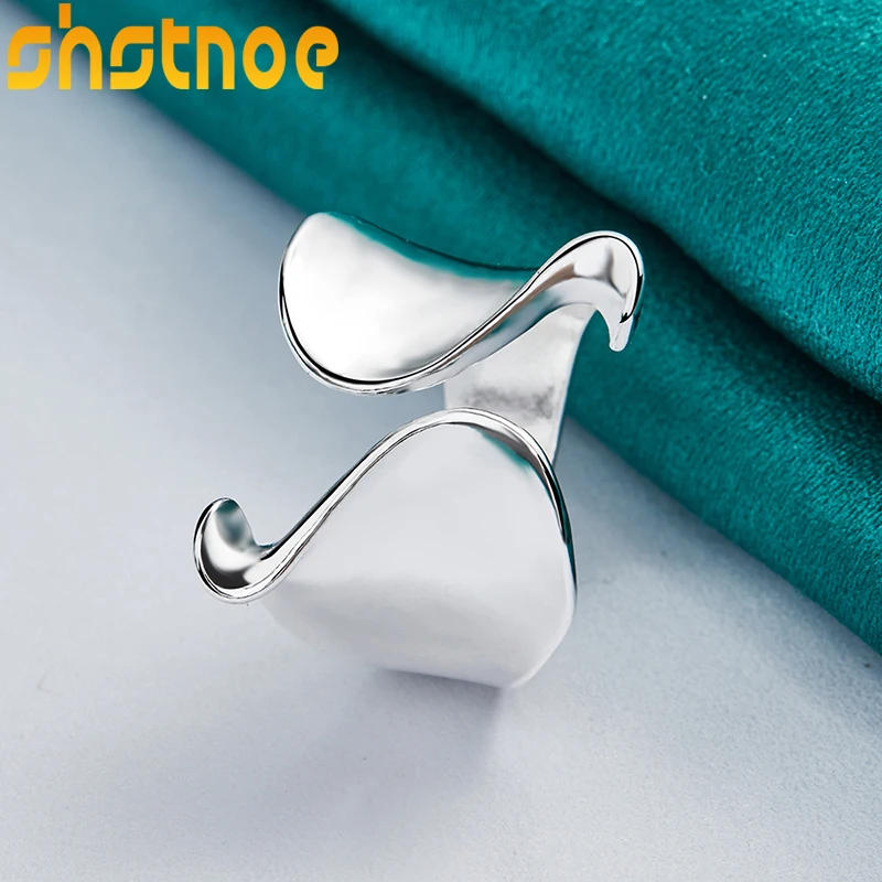 Nuovo anello aperto irregolare lucido in argento sterling 925 per le donne uomo fedi nuziali gioielli astratti accessori di fascino di moda - immagine 5