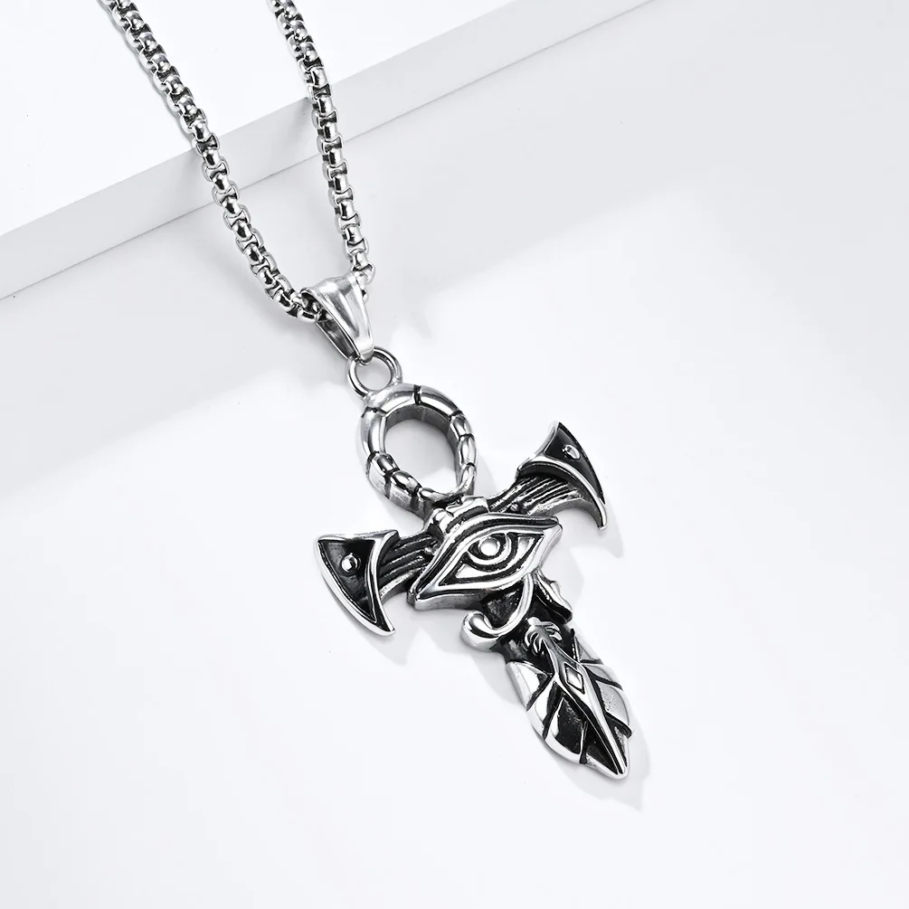 Fashion Vintage Jewelry Retro Eye of Horus Cross Design Stainless Steel Necklace for Men