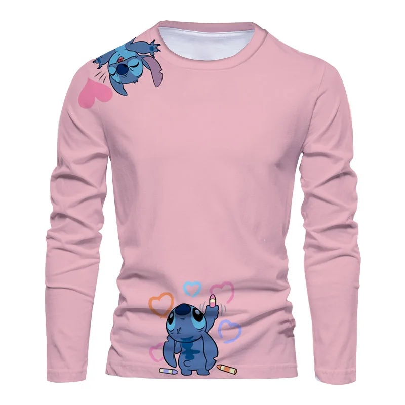 2025 Autunno Moda Disney Brand Stitch e Mickey Anime Stampa 3D New Street Casual Trend T-shirt da uomo girocollo a maniche lunghe 3