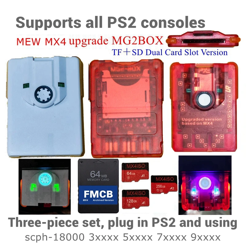 

MX4 Dual Slot Edition MG2BOX TF SD Card Adapter For ALL PS2 Consoles+256G/128G/64G TF/SD+PS2 FMCB Card Optional Combination