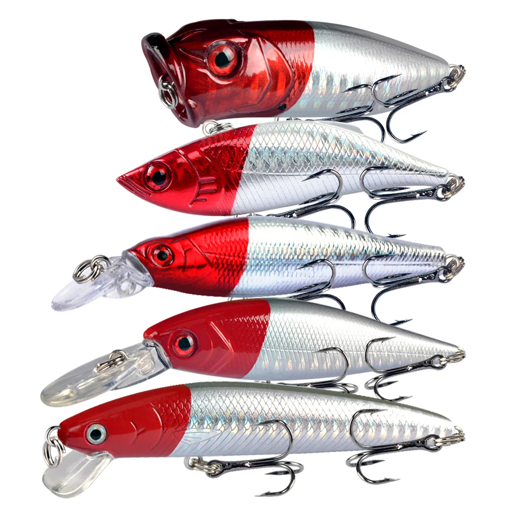 

5Pcs/Lot Red Head Minnow Fishing Lure Mix Set Isca Artifical Hard Bait VIB Wobbler Bass Pike Fishing Tackle Pesca