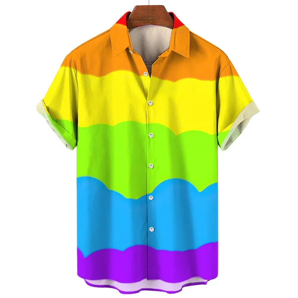 Plus Size Hawaiian Shirts Happy Pride Month Rainbow Design Trends Casual Streetwear Men's Clothing Men's Short Sleeve Shirts illusion in design new trends in architecture and interiors