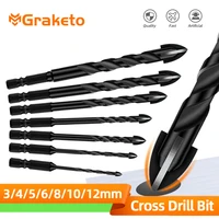 Foret hexagonal croisé pour carrelage, verre, béton, céramique, ouvre-trou, tungstène, carbure, alliage dur, ensemble d'outils, 3mm, 4mm, 5mm, 6mm, 8mm, 10mm, 12mm 1