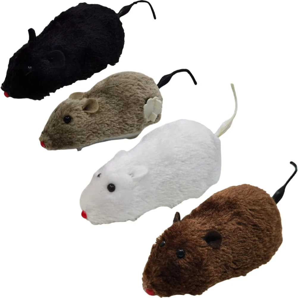 

4 Pcs Plush Clockwork Mouse Mice Cat Toys Chasing for Indoor Cats Animal Wind up Small Plastic