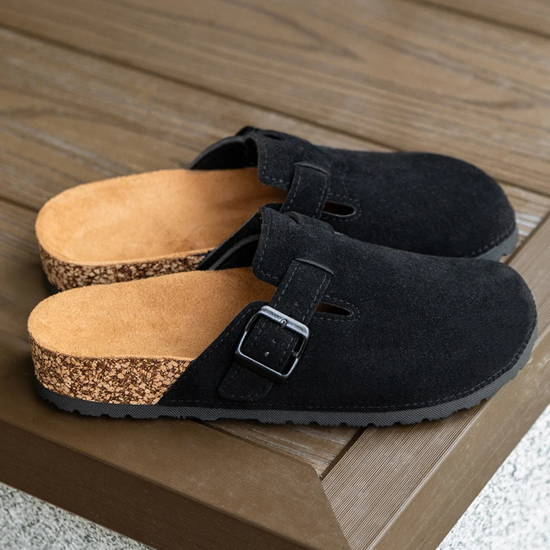 Men's Suede Clogs Leather Mules Cork Footbed Sandals Potato Shoes New Men Lady Clog Slippers with Arch Suppor