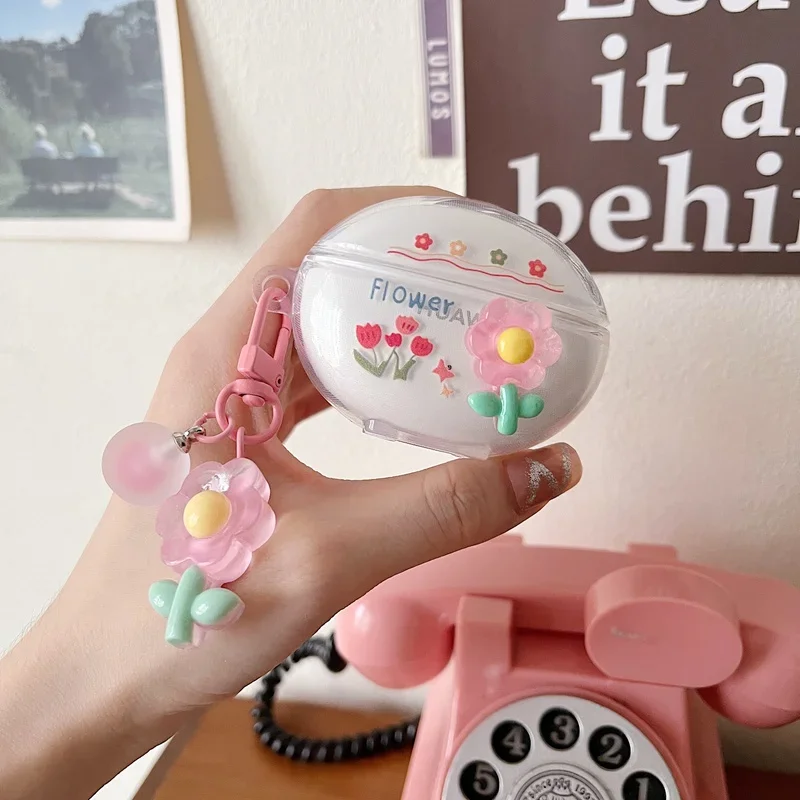 Per Huawei Freebuds 5I / 4 Custodia Cute Flower Keychian Auricolari In Silicone Cover Trasparente Per Huawei Freebuds 4 Cover