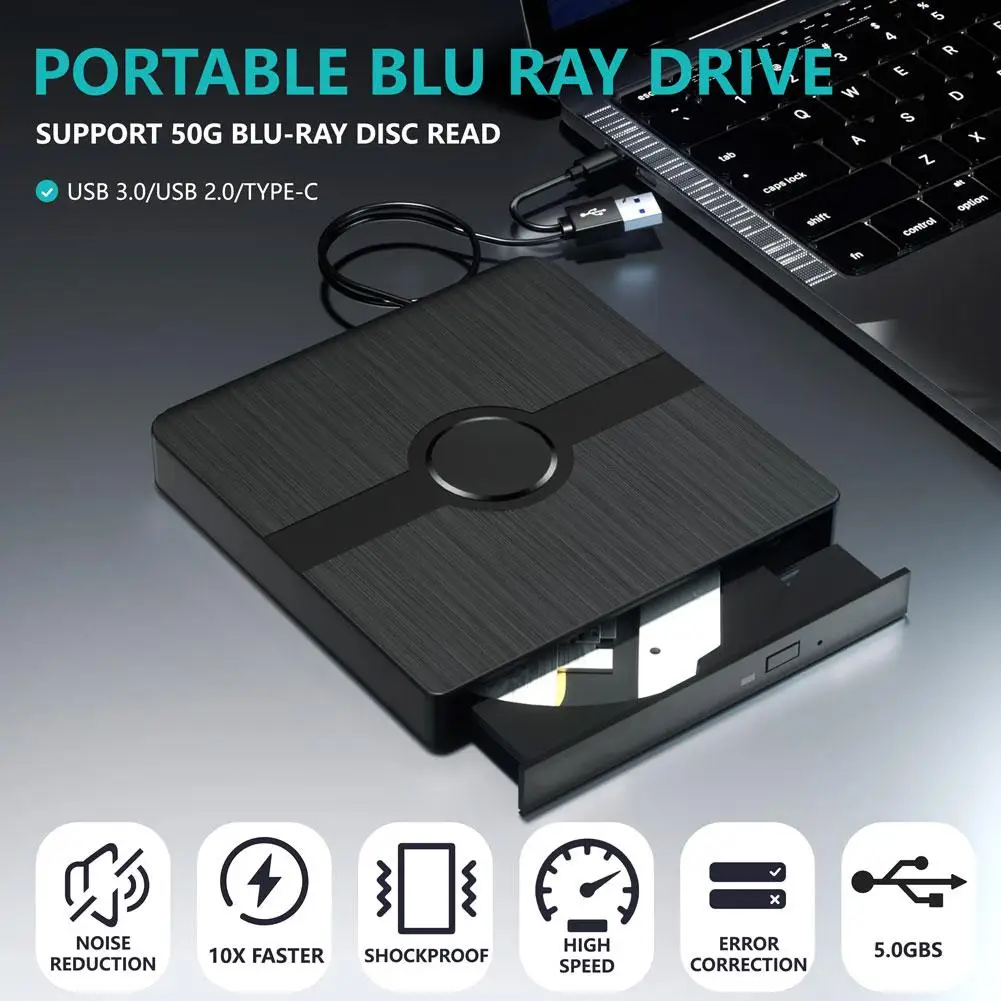 External Blu-ray DVD Drive Portable 3D BD-Combo Player Reader Multi-Function Drive For Windows Mac PC Laptop J1Z6