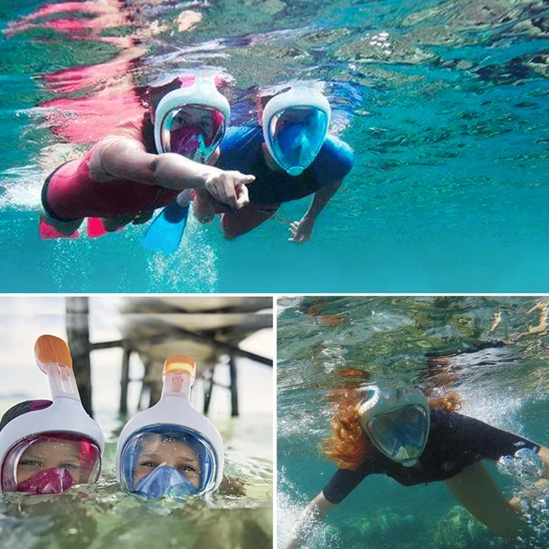 Underwater Snorkeling Full Face Children Swimming Mask Set Scuba Diving Respirator Masks Anti Fog Safe Breathing for Kids Adult 5