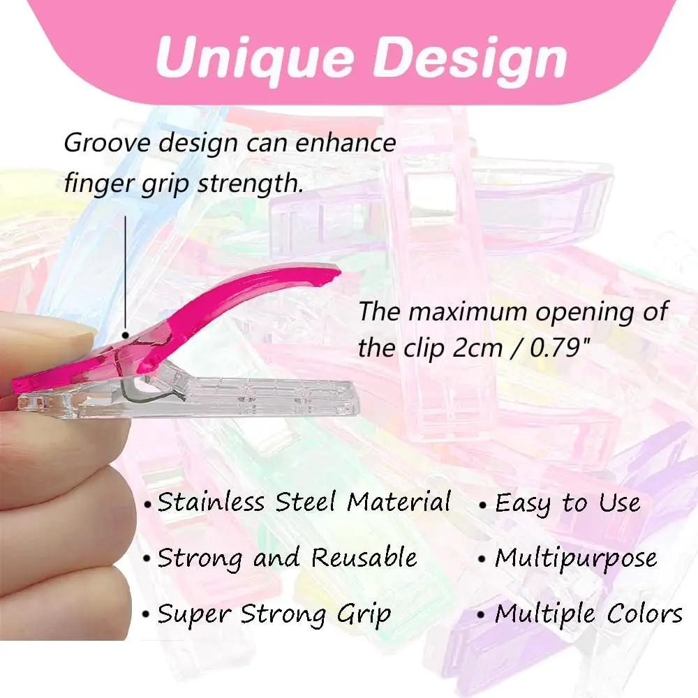 Sewing Clips Garment Clips Plastic Clips 20Pcs Large Sewing Clips Multicolor Plastic Clips Fabric Decoration Clamps Quilting Hemming Garment Clip DIY Sewing Tools