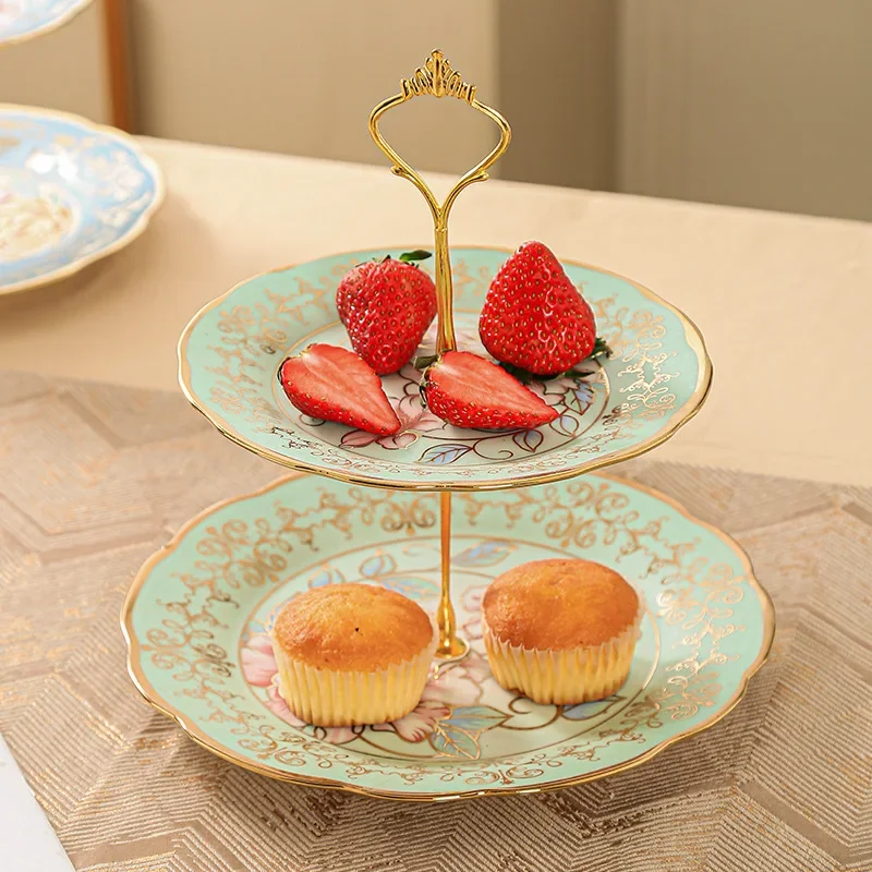 Supporto Torta 2 Livelli In Ceramica - Alzata Per Dolci E Frutta, Design Con Manico Dorato, Oro - Foto 4