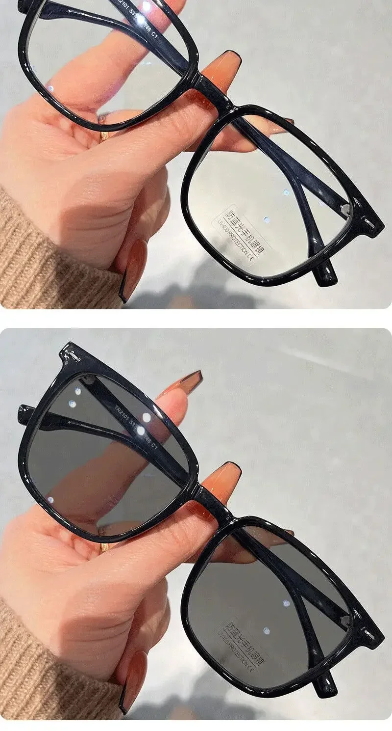 2 Stücke Myopie Photochrome 0 Bis -4,0 Brille Neutrale Brille Photochrome Grau/Tan Anti Blaues Licht Kunststoffrahmen Computerbrille – Detail 3