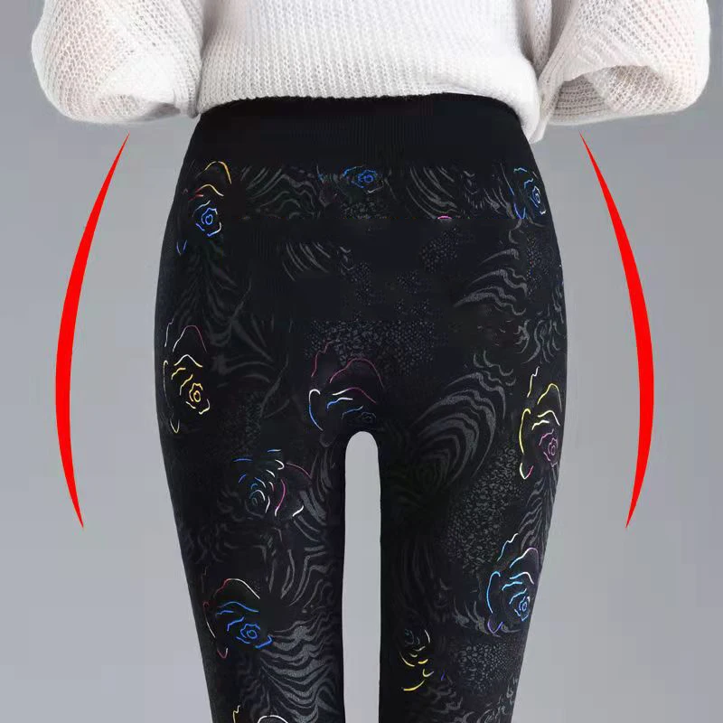 Women's Winter Print Leggings Warm Skinny Pants High Waist Warm Thick Fleece Winter Tight Pants Women Velvet Leggins Woman Black
