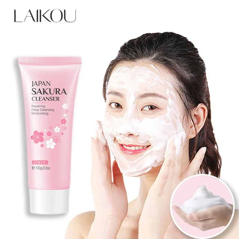 LAIKOU 100g Sakura Facial Cleanser Face Wash Foam Deep Cleansing Remove