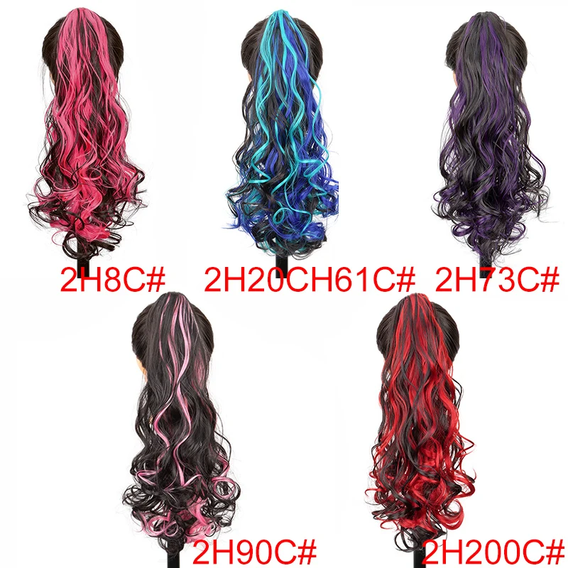 20Inch Synthetic Long Curly Wave Colorfull Ponytail Big Claw CLawed On Ponytail Fluffy Colorfull Easy Wear For Women
