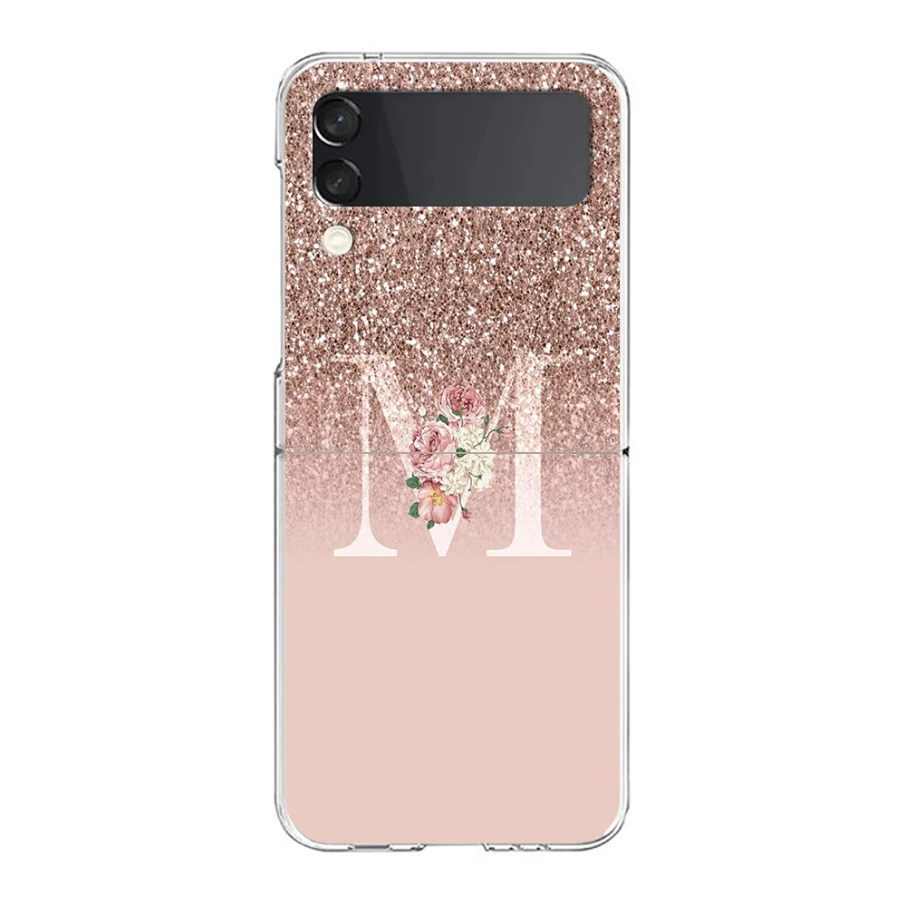 Pink Flower Letters Hard Folding Phone Case Cover - Elegant Floral Design