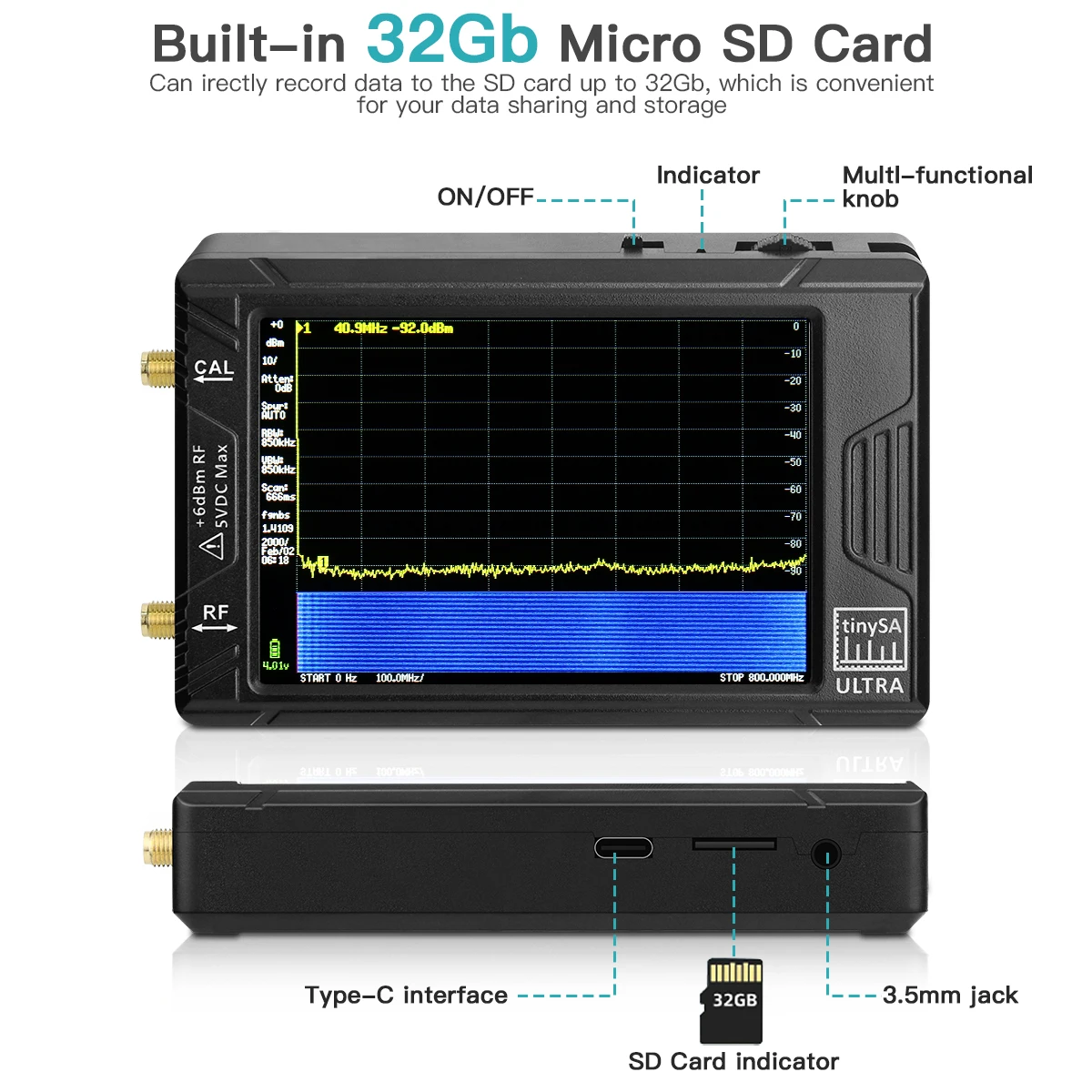 Handheld Display TinySA ULTRA 4" 100k-5.3GHz RF Signal Generator Spectrum Analyzer for SDR Radio Shortwave Antenna shortwave antenna