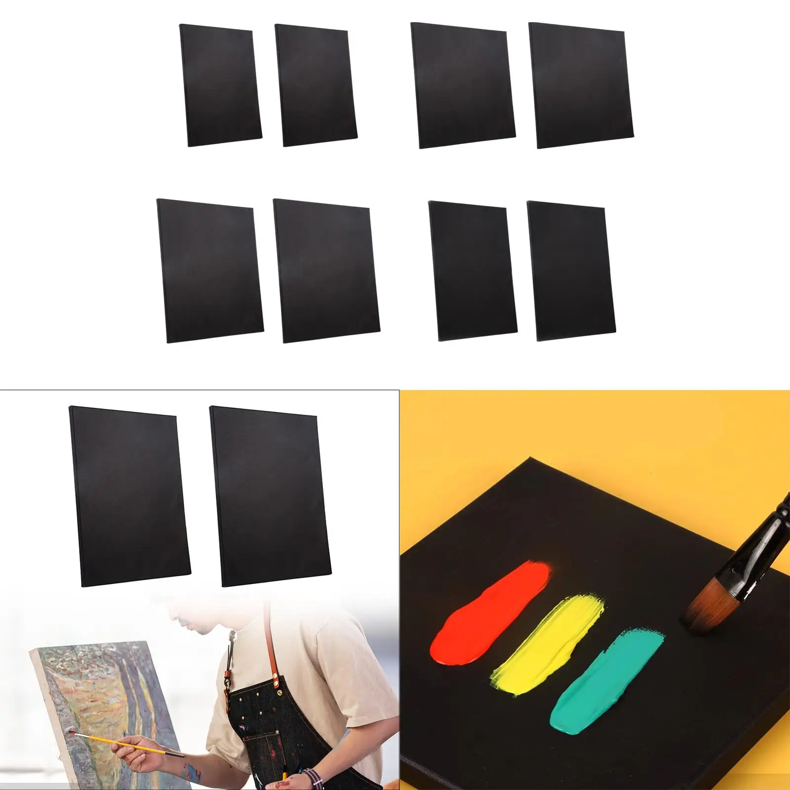 2Pcs 그림 캔버스 블랙 캔버스 아트 용품 아티스트 캔버스 나무 프레임 뻗어 블랙 캔버스, Tempera 공예에 대 한