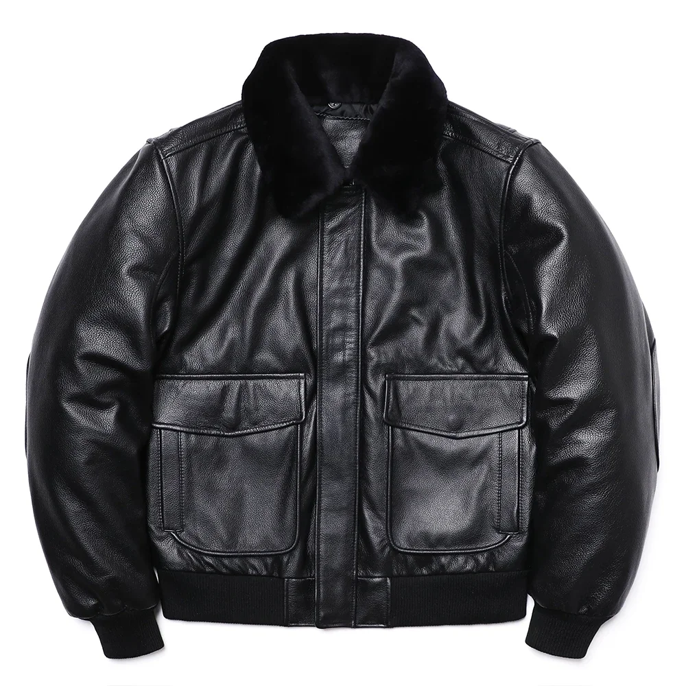 Men Leather Jacket G1 Style Wool Collar Air Force Flight Jacket Natural Cowhide Genuine Leather Pilots Coat Thicken Warm Clothes Motorcycle Cloth