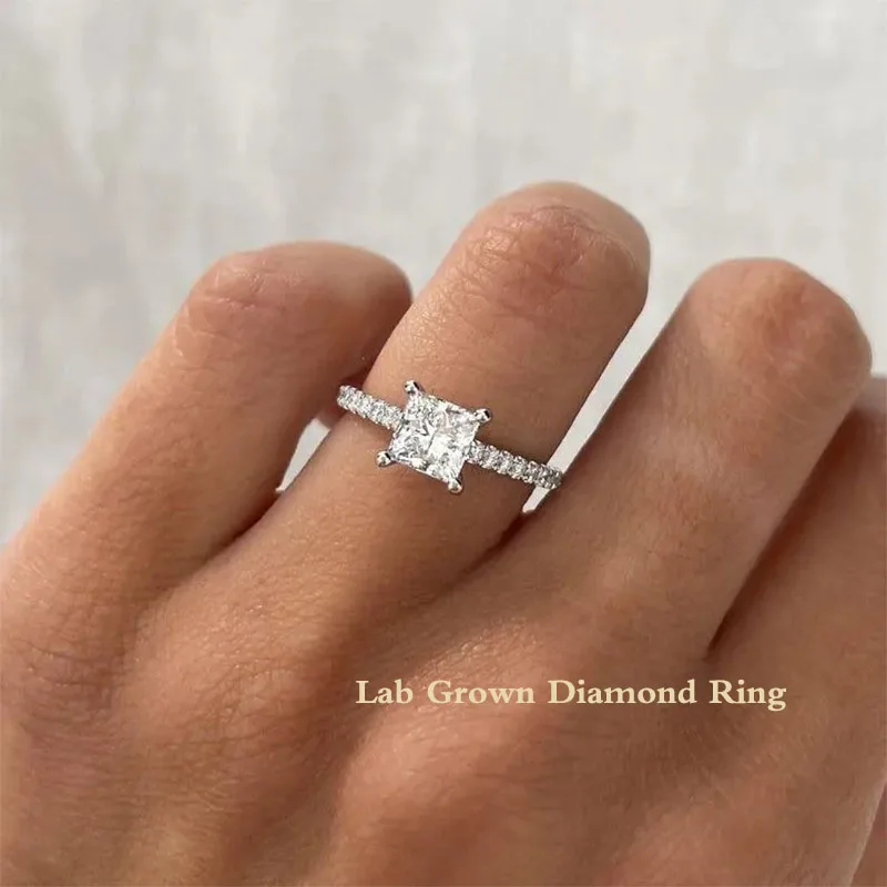 1 ct EF VS-VVS Princess Cut CVD HPHT Lab Grown Diamond Hidden Halo Ring für Damen aus 950 Platin IGI-zertifiziert