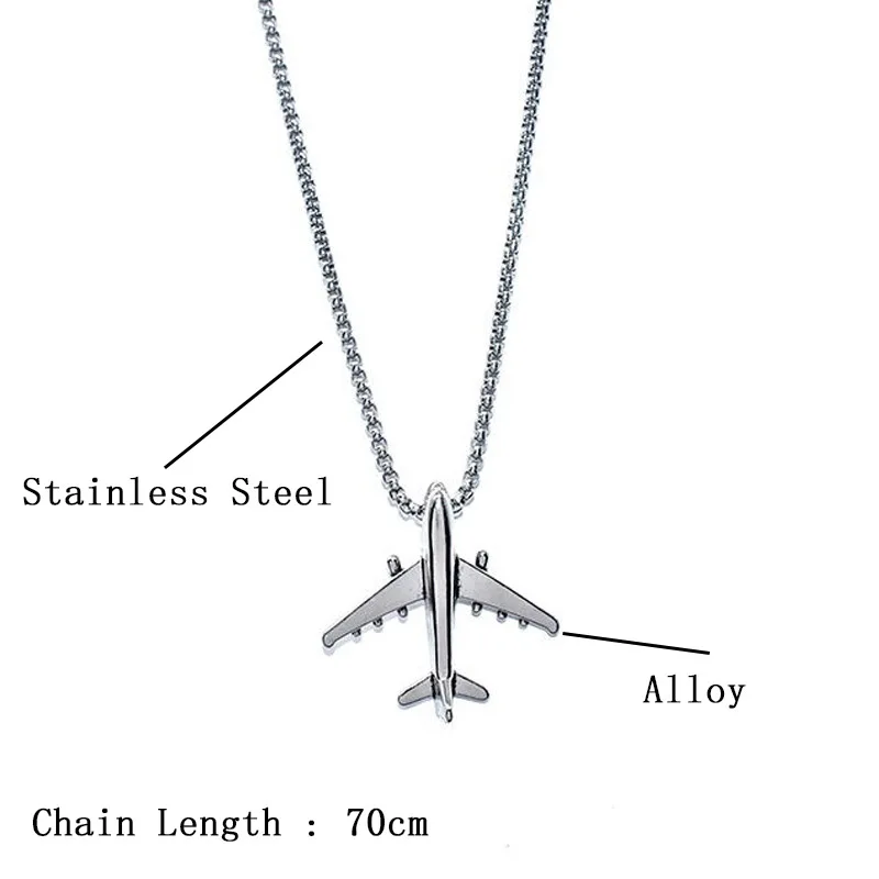 Men Airplane Necklace 28 Inch Long Hiphop Rock Pendant