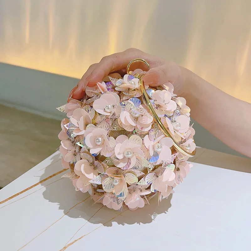 Women's Floral Handbag Circle Clutch with Detachable Strap for Party Wedding Evening Cocktail Holiday