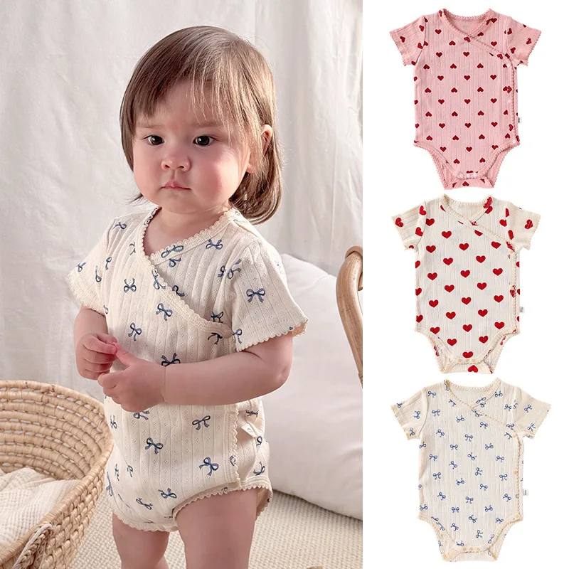 ZOETOPKID Mono de algodón para niña de 0 a 24 meses, mono con estampado de corazón, bonito mono de princesa, ropa de verano para recién nacido, conjunto de manga corta