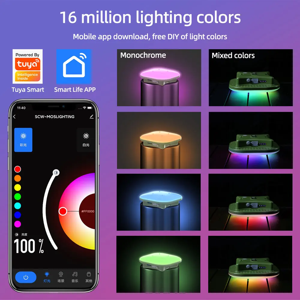 Outdoor Camping Lantern MOSLIGHTING LED High Powerful Bluetooth RGB Light USB Super Fast Charging Night Light Fishing Flashlight