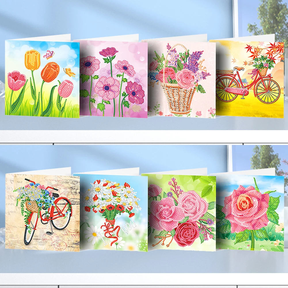 8pcs Diamond Painting Greeting Card Special-shaped Partial Drill Thanks Postcard