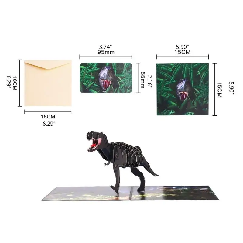 Greeting cards Q6PE 3D Dinosaur Pop-Up Greeting Cards for Happy Birthday New Year Postcards with Envelope Christmas Kids Gift