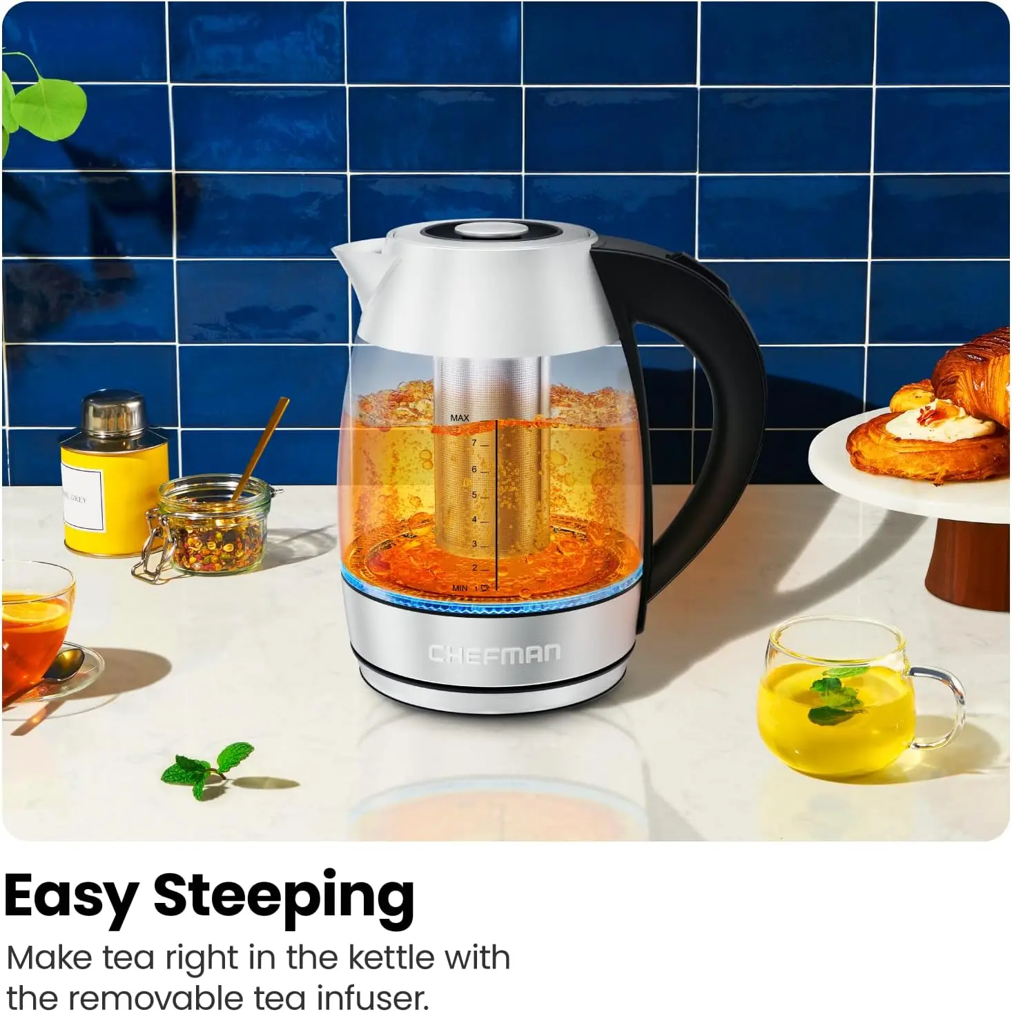 Electric Kettle for Boiling Water, 1.8L 1500W, Removable Tea Infuser, Auto Shut Off, Boil-Dry Protection, BPA Free, Borosilicate 5