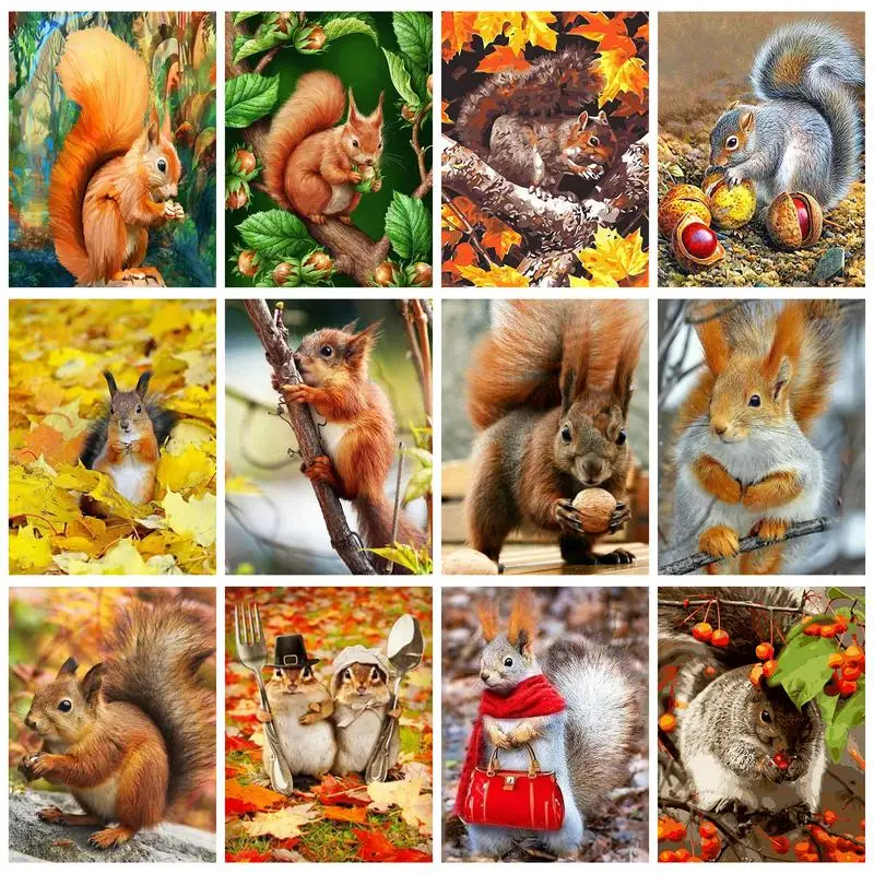 

RUOPOTY Oil Painting By Numbers With Frame Squirrel Paint Kit Home Decors Gift For Adults Animals Handpainted For Kids Autum