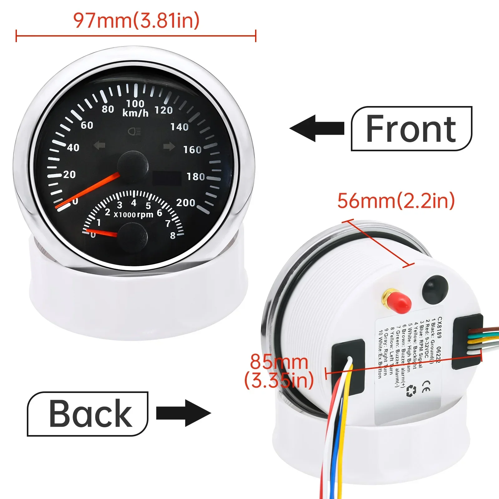 85mm GPS Speedometer With Tachometer 120KM/H 200KMH 120MPH For Car Truck Boat Sp