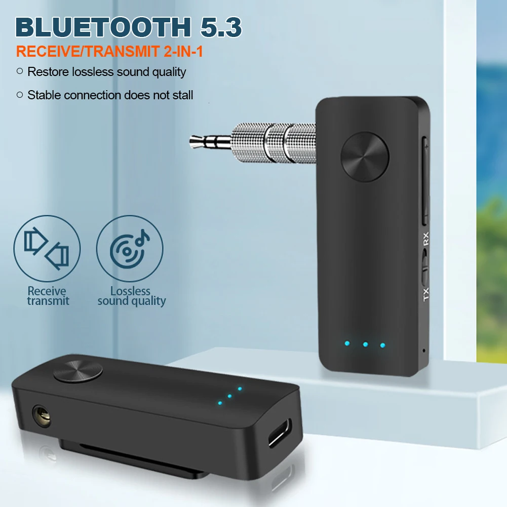 Car 2 in 1 Bluetooth 5.3 Transmitter Receiver Handsfree Wireless Adapter 3.5mm Audio AUX Adapter For Car Audio Music Aux bluetooth audio adapter bluetooth mp3 receiver car audio converter