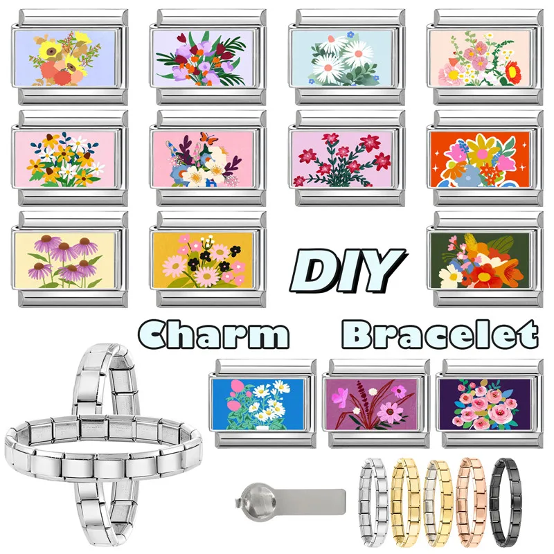 Italian Charm Links 9mm Stainless Steel Bracelet Women Men DIY Making Jewelry