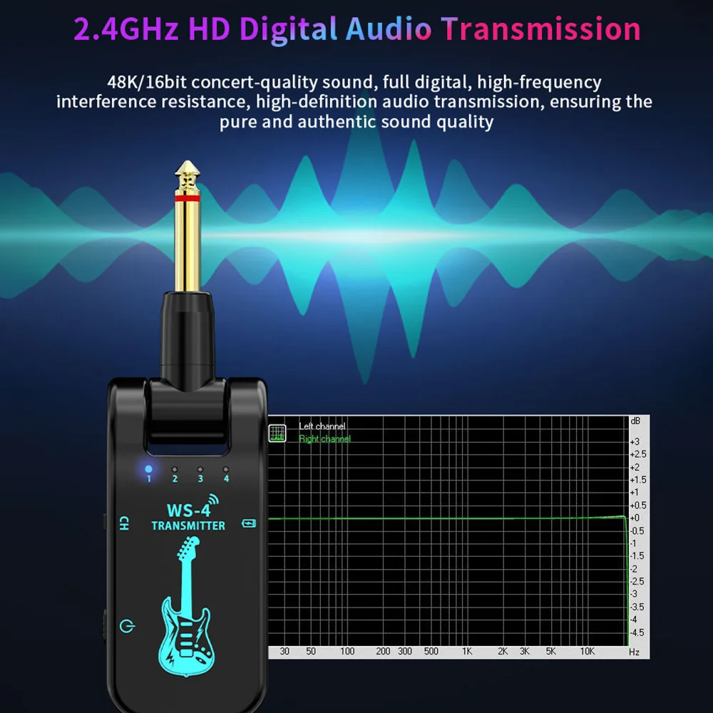 2.4G WS-4 Wireless Guitar System Guitar Transmitter Receiver Set for Electric Bass 48K/16bit Real-time Transmission