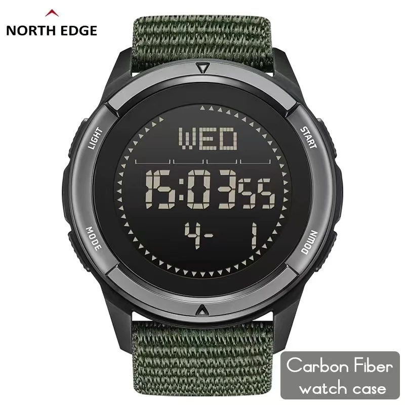 

NORTH EDGE Watch for Men ALPS 45MM Outdoor Sports Swimming Metronome Compass Waterproof Carbon Fiber Case Nylon Strap Men Watch
