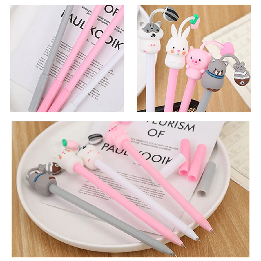 4 Pcs 0.5mm 아보카도 젤 펜 부드러운 사랑스러운 동물 블랙 컬러 젤 잉크 펜 귀여운 편지지 사무실 학교 용품 쓰기