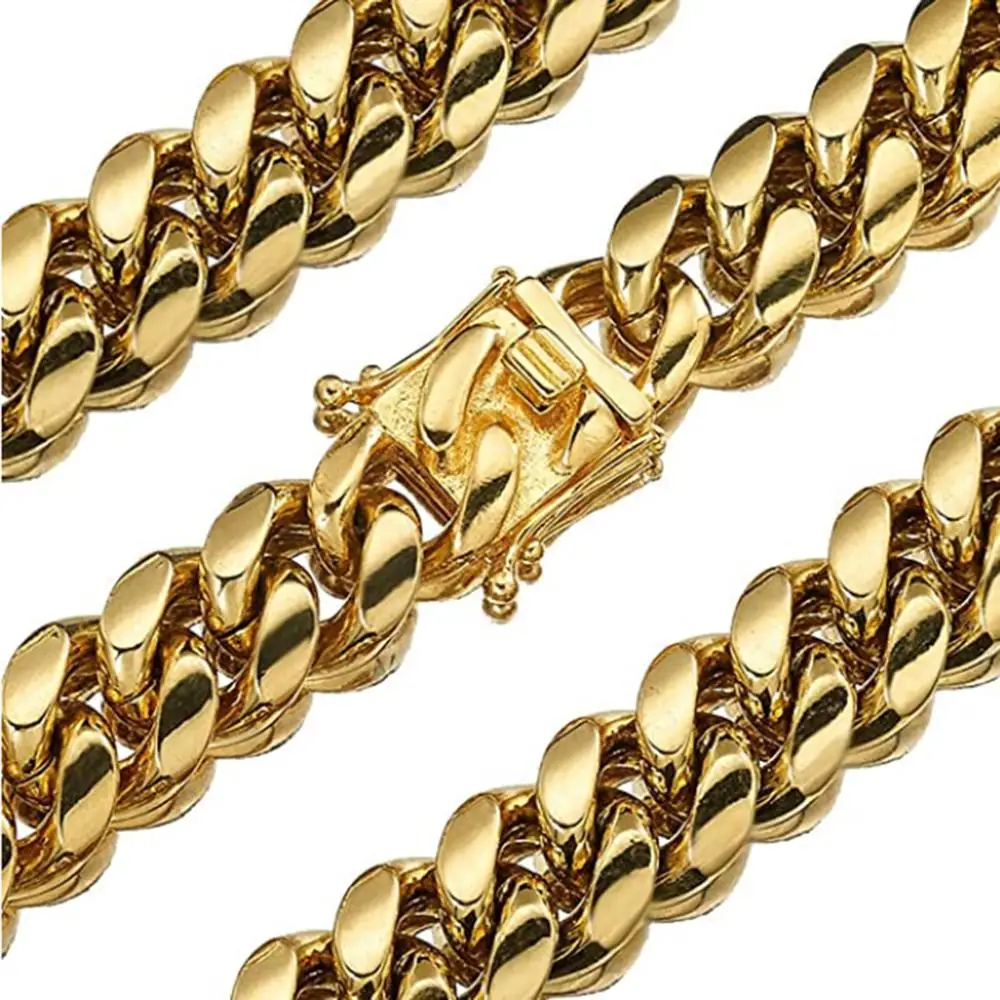

8mm-18mm Miami Cuban Chain Round Mill Link Chain Necklace for Men Women Stainless Steel Bracelet Top Polished Fashion Jewelry