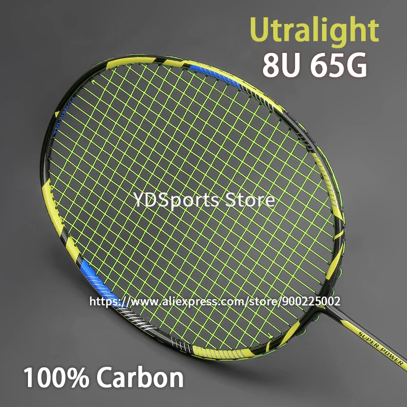Professional Carbon Fiber 8U 65G Badminton Rackets Ultralight Strung Bag Speed Force Raket String Racquet High Tension 22-30LBS