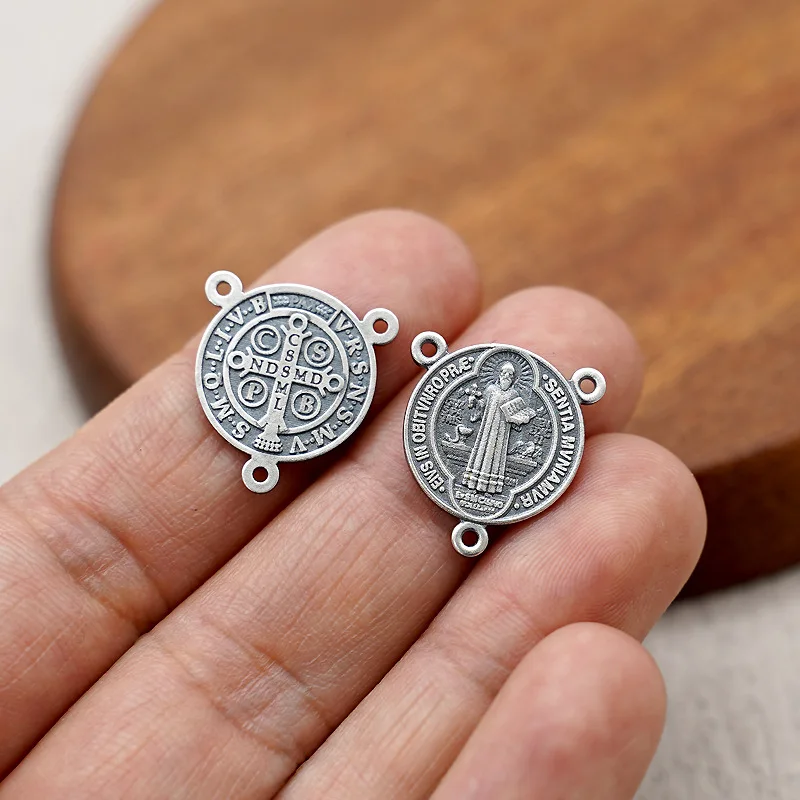  성 베네딕트 메달 로사리오 센터피스 1.5cm 양면 종교 연결 고리