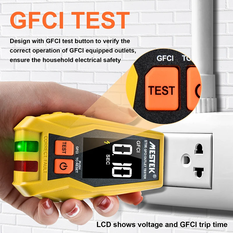 ST06 Socket Tester VA Color Screen Digital Display Outlet Checker GFCI Live Neuter Wire Test US Plug Ground Zero Line Meter 3