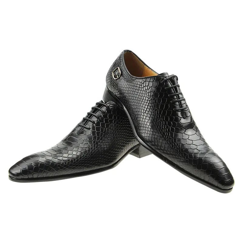Bullock Men's Shoes Business Formal Men Leather Shoes Daily Dress Wedding Oxford Luxury Genuine Leather Snake Print Pointed Toe